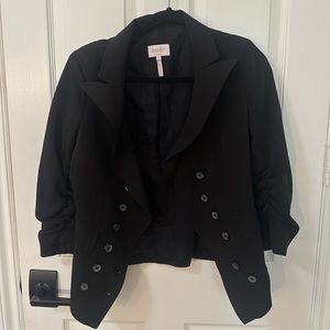 Black double breasted blazer with ruched cropped sleeves